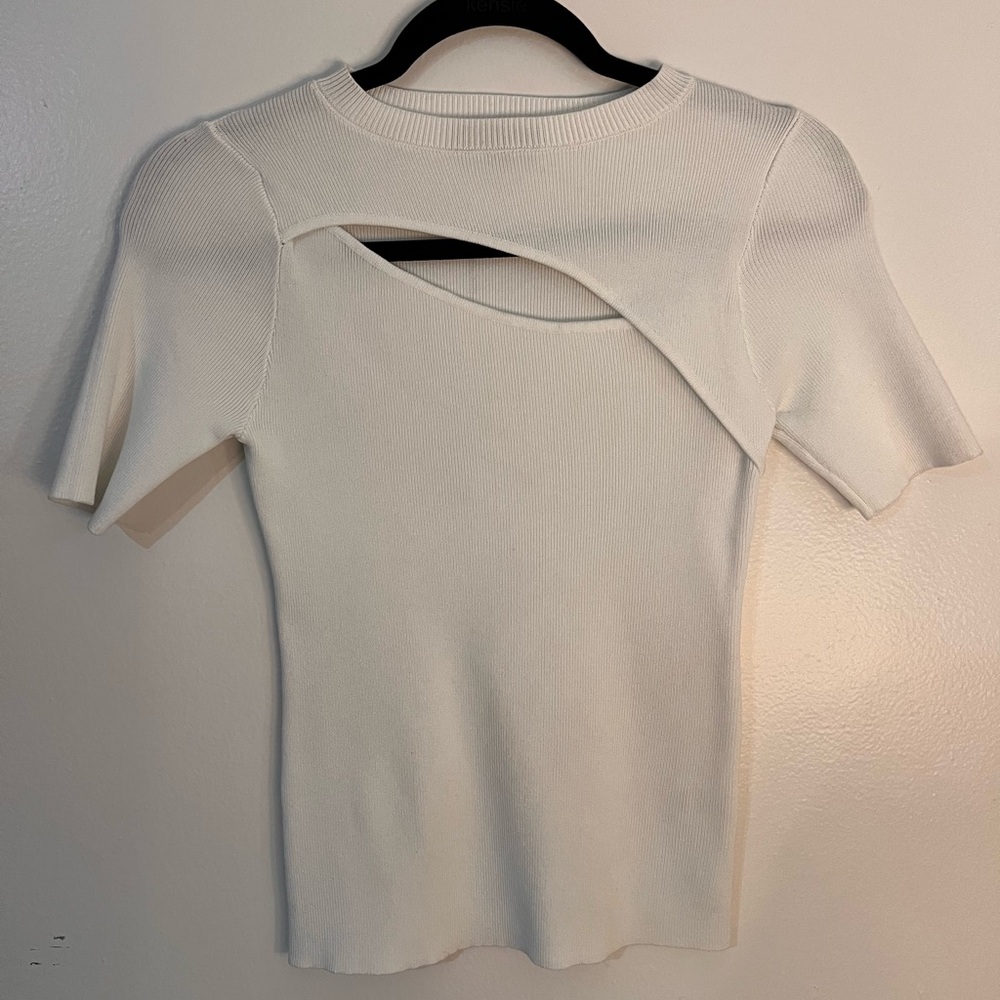 Saks Fifth Avenue Cream Cut-Out Short Sleeve Top